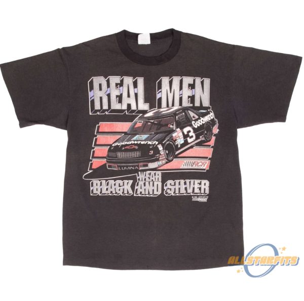 Nascar Dale Earnhardt Real Men Wear Black And Silver 1990 Shirt allstarfits 1