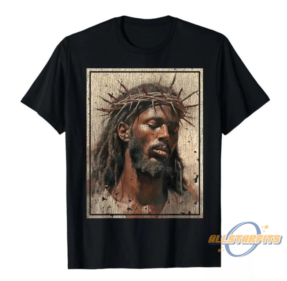 Black Jesus Shirt Face Of Jesus With Crown Of Thorns T Shirt