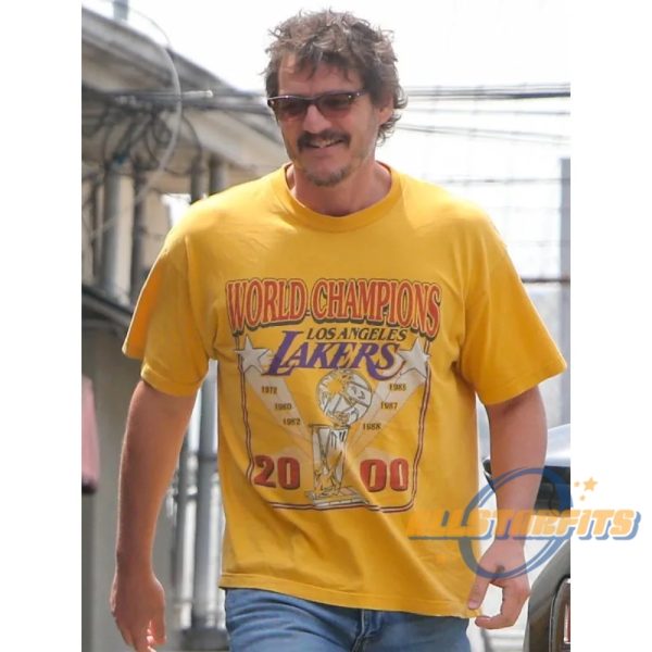 Pedro Pascal La Lakers Yellow Shirt Celebrity Sports Fan Tee allstarfits 1