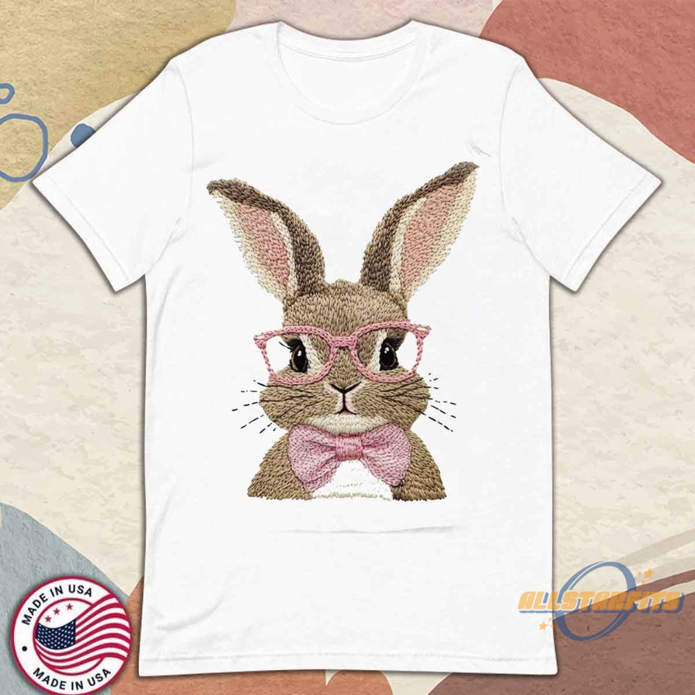 Bubble Gum Bunny With Glasses Easter Sweatshirt Cute Spring Holiday Tee