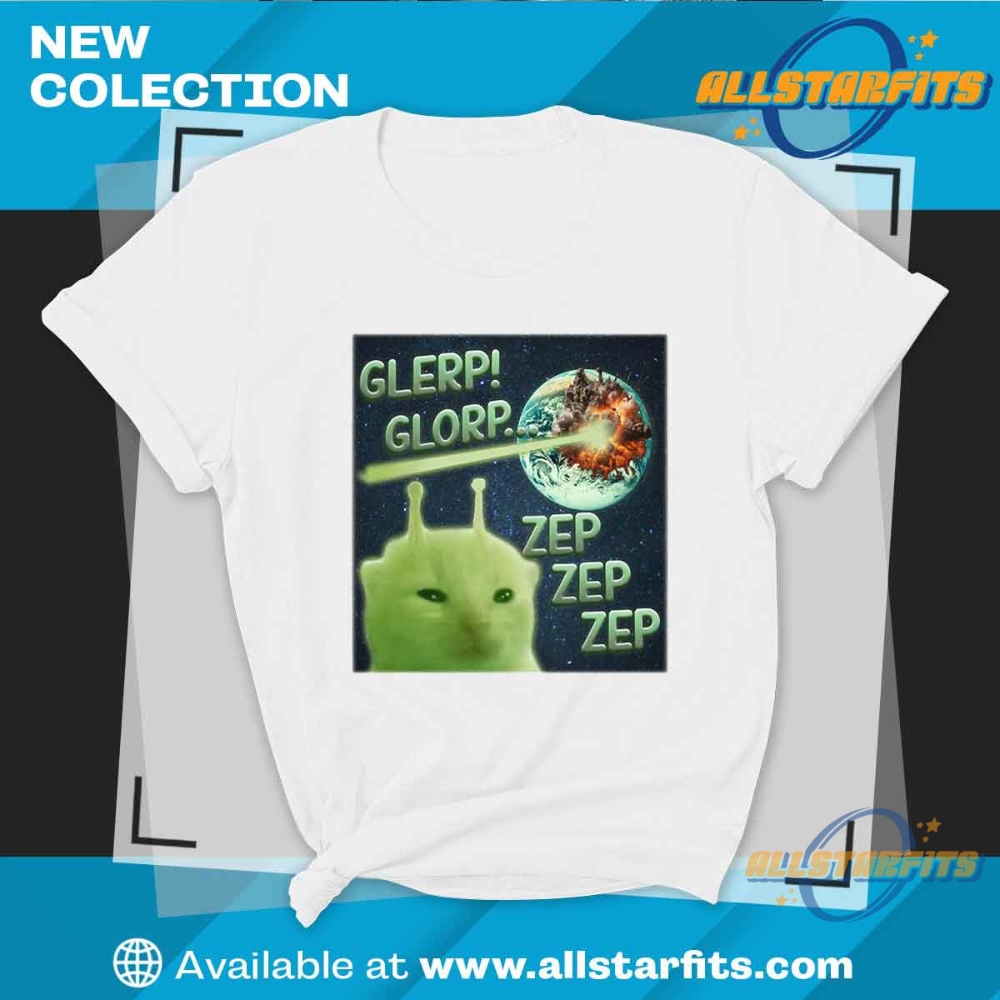 Glerp Glorp Funny Alien Cat T Shirt Cute Sci Fi Meme Cat Lover Tee