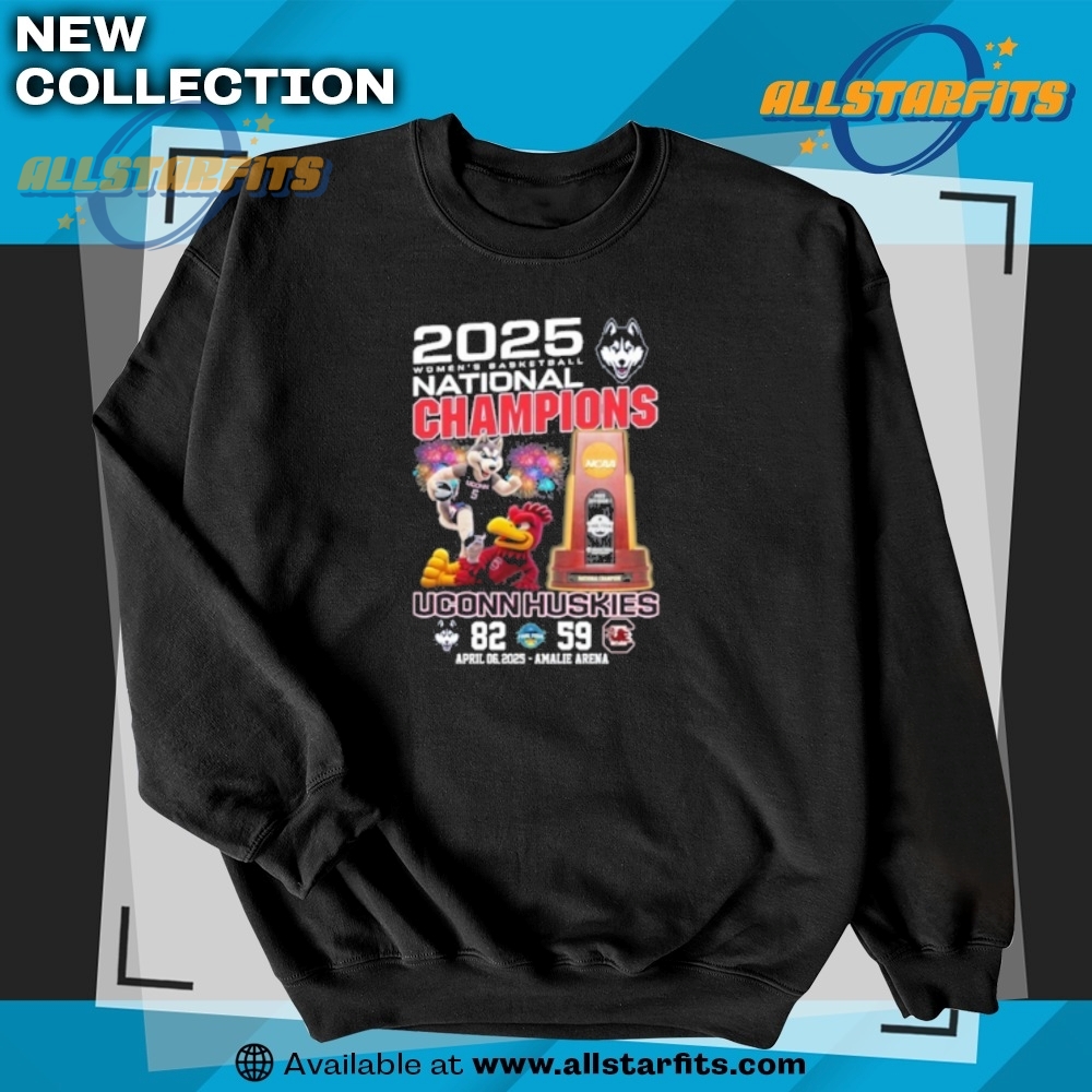 Uconn Huskies 2025 Ncaa Womens Basketball National Champions 8259 South Carolina Shirt 5 Uconn Huskies 2025 NCAA Women’s Basketball National Champions 82-59 South Carolina Shirt