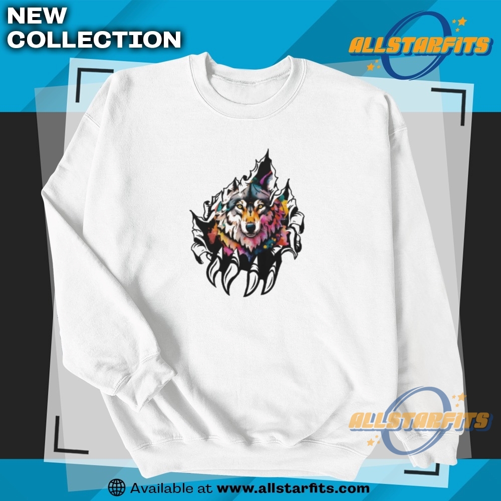Wolf Ripping Cool Colorful Wolf Classic Tshirt 5 Wolf Ripping Cool Colorful Wolf Classic T-Shirt