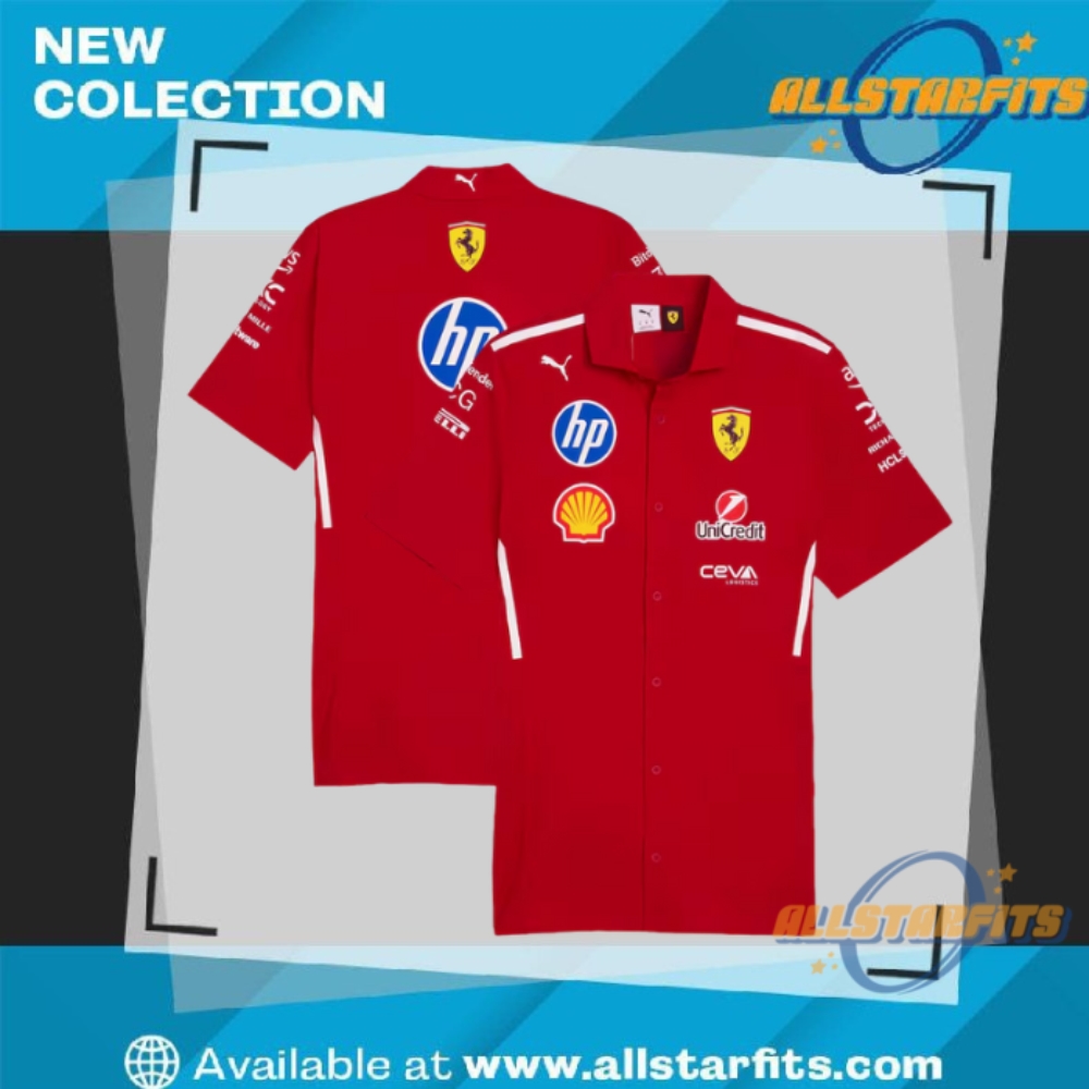 Top Youth and Women's T-Shirts: NBA, F1, Red Bull, Ferrari 17 Puma Red Scuderia Ferrari 2025 Replica Team Button Up Shirt
