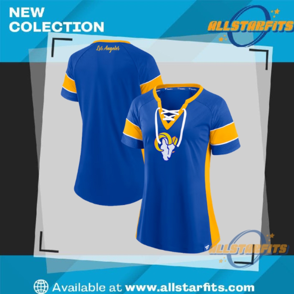 "Top 2024 Soccer Jerseys: Liverpool, Napoli, Barcelona, Man City, South Korea" 33 Fanatics Royal Los Angeles Rams Athena Lace Up Top