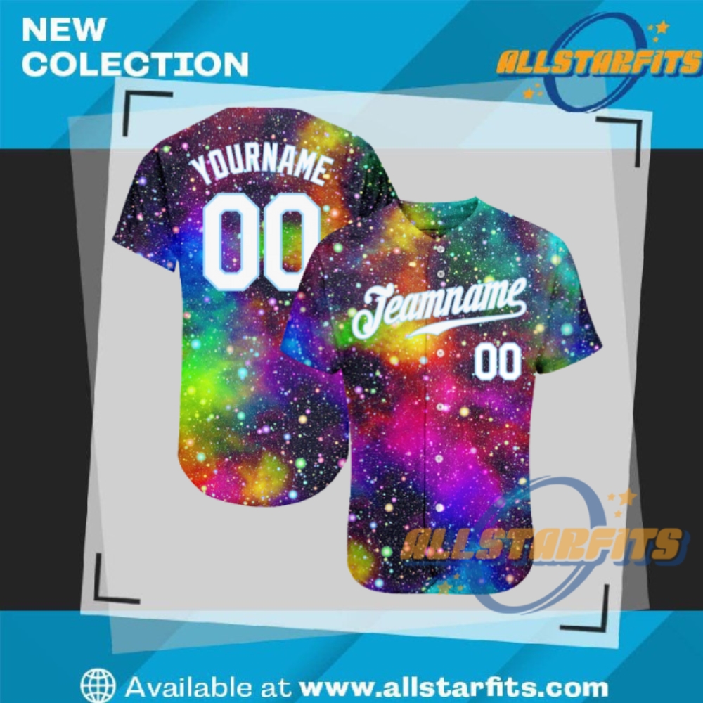 "Custom 3D Design Apparel: Flamingo, Galactic, and Tropical Baseball Jerseys" 3 Custom Galactic White Light Blue 3D Authentic Baseball Jersey
