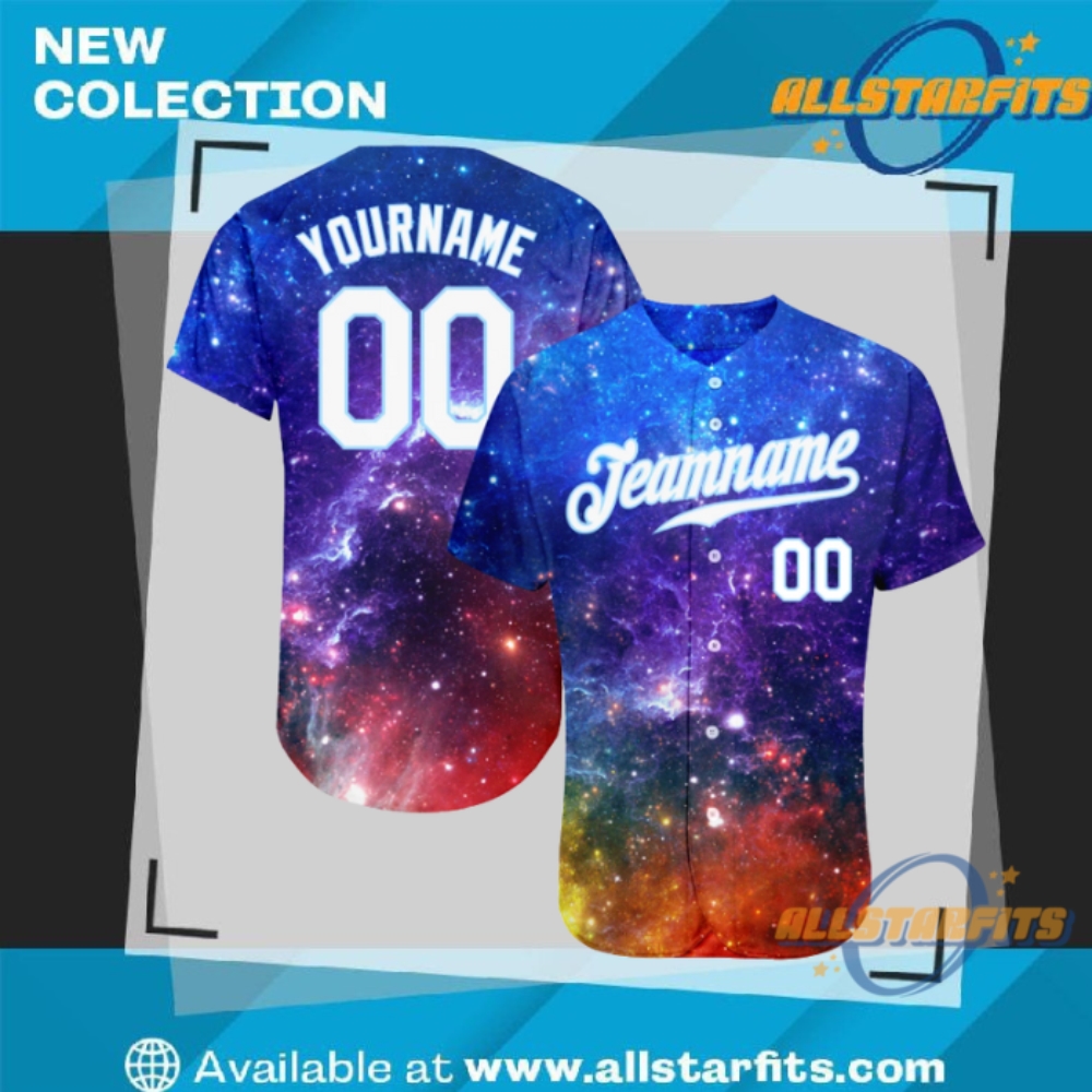 "Custom 3D Design Apparel: Flamingo, Galactic, and Tropical Baseball Jerseys" 6 Custom Galactic White Light Blue 3D Authentic Baseball Jersey