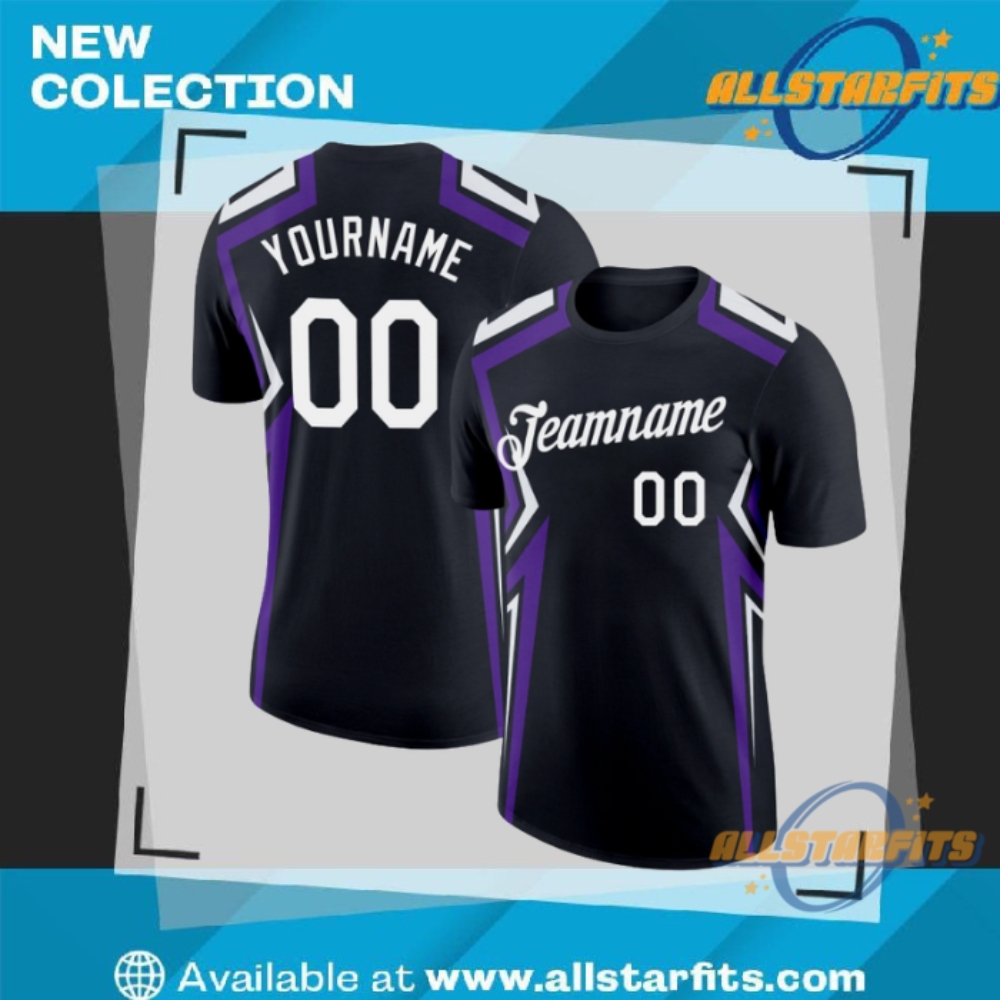 "Custom 3D Design Apparel: Flamingo, Galactic, and Tropical Baseball Jerseys" 7 Custom Black White Purple 3D Esports Performance T Shirt