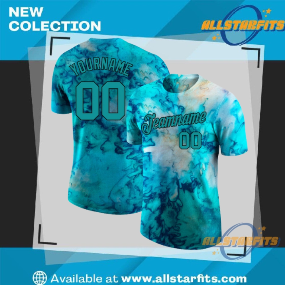 "Custom 3D Design Apparel: Flamingo, Galactic, and Tropical Baseball Jerseys" 8 Custom Tie Dye Aqua Black 3D Performance T Shirt
