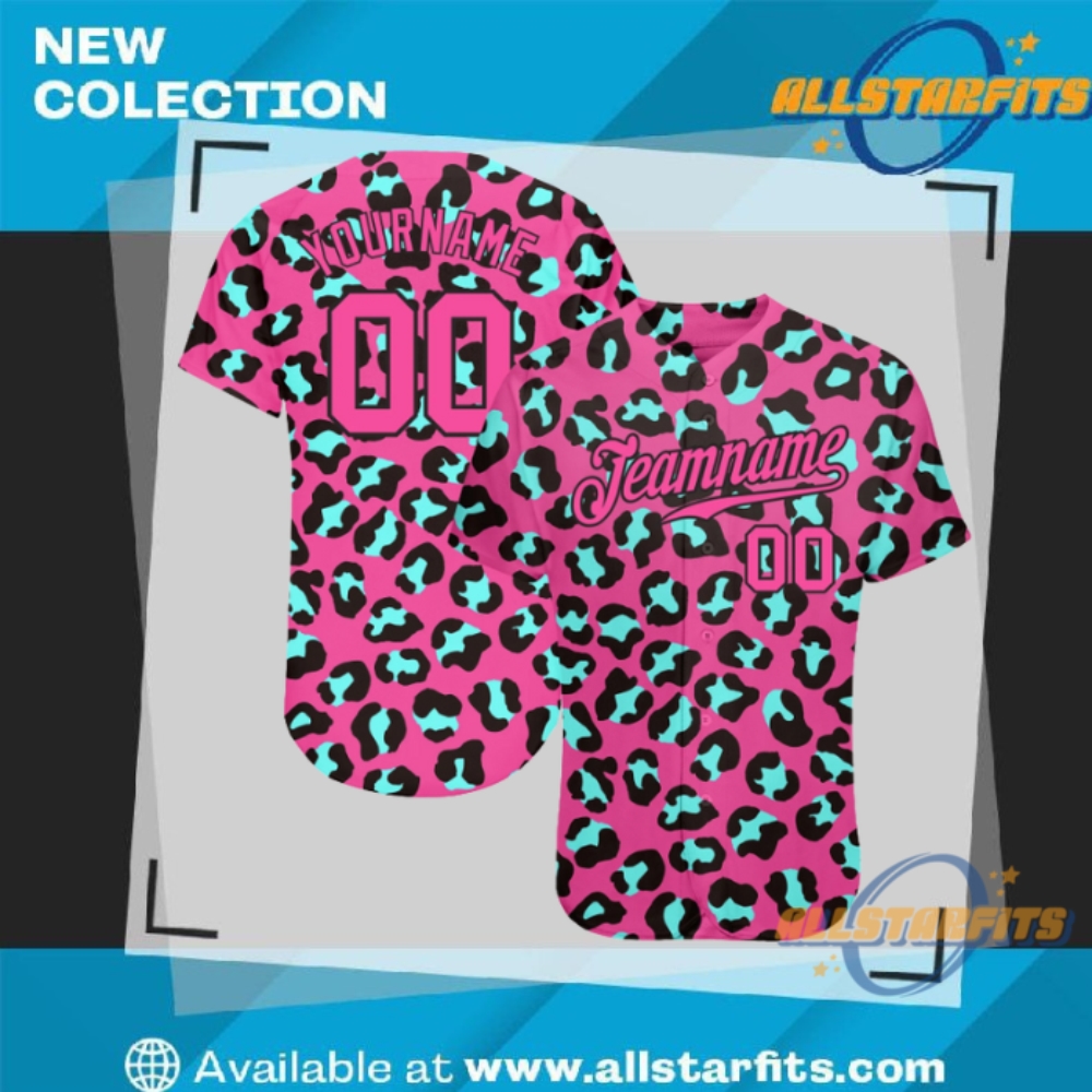 "Custom 3D Design Apparel: Flamingo, Galactic, and Tropical Baseball Jerseys" 9 Custom Pink Pink Black 3D Pattern Design Leopard Authentic Baseball Jersey