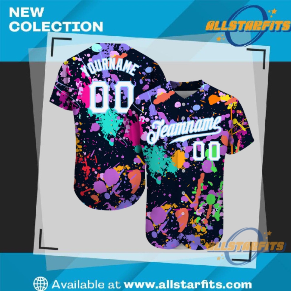 "Custom 3D Design Apparel: Flamingo, Galactic, and Tropical Baseball Jerseys" 14 Custom Splashes Graffiti Pattern White Light Blue 3D Authentic Baseball Jersey