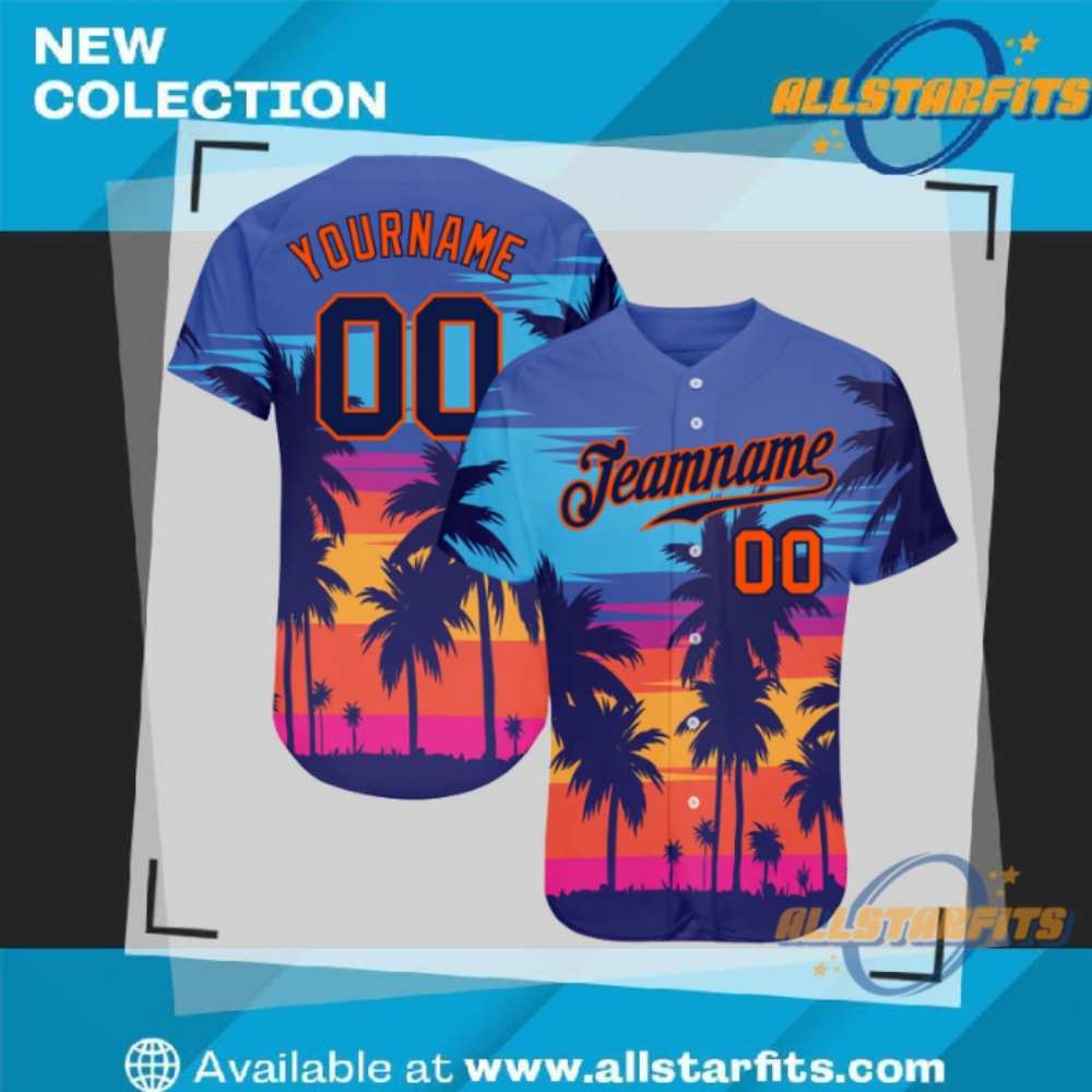 "Custom 3D Design Apparel: Flamingo, Galactic, and Tropical Baseball Jerseys" 18 Custom 3D Pattern Design Palm Trees Authentic Baseball Jersey