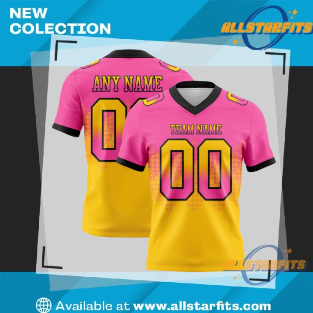 "Custom 3D Design Apparel: Flamingo, Galactic, and Tropical Baseball Jerseys" 19 Custom Pink Mesh Authentic Gradient Square Shape Flag Football Jersey
