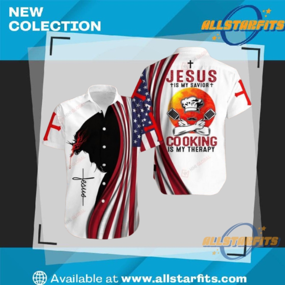 "Custom 3D Design Apparel: Flamingo, Galactic, and Tropical Baseball Jerseys" 30 American Flags Cross Jesus Is My Savior Cooking Is My Therapy Hawaiian Shirt