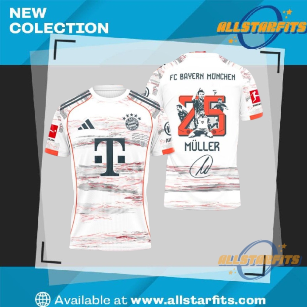 "Shop Championship Polo Shirts: Eagles, Chiefs & Liberty Flames T-Shirts" 33 Bayern Munchen Thomas Muller 2025 T Shirt