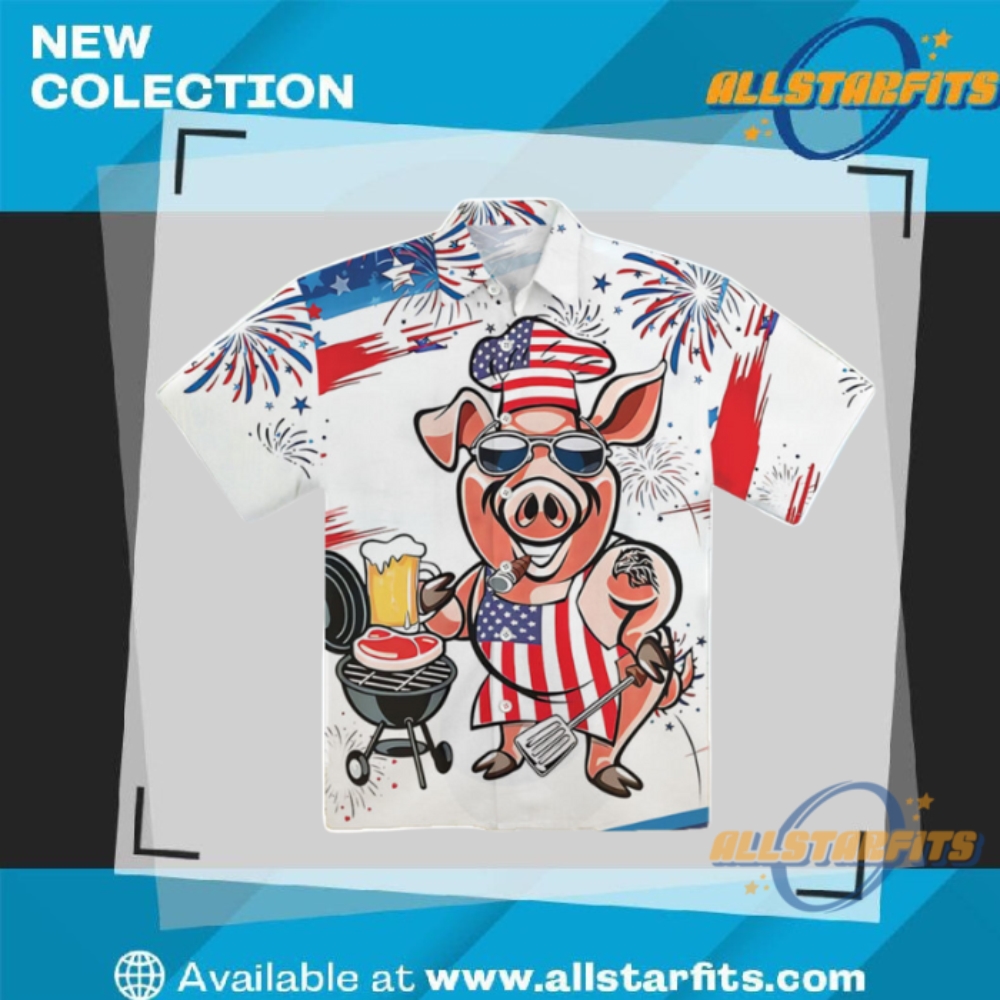 "Top 5 Unique Regular Hawaiian Shirts for Sports and Music Fans" 41 American Flag Mr Pig Cook Chest Pocket Hawaiian Shirt