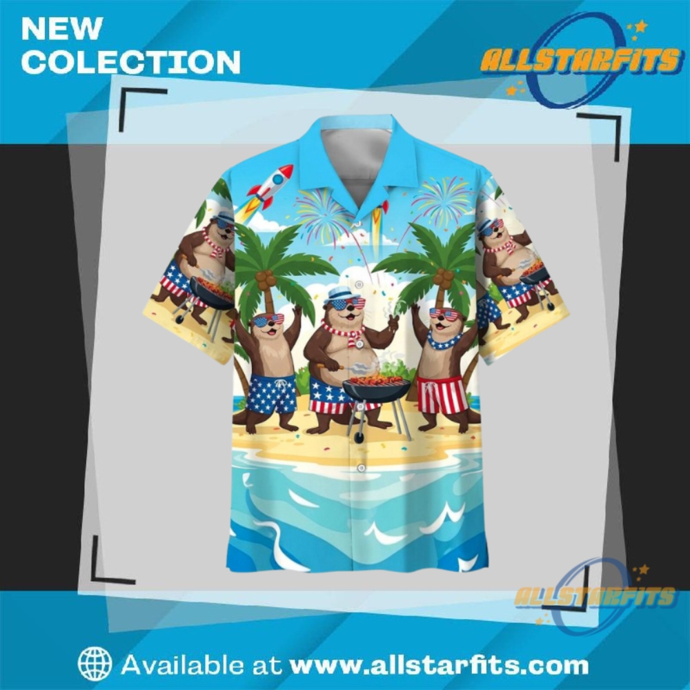 Funny Otter Independence Day Beach 2025 Hawaiian Shirt allstarfits 1