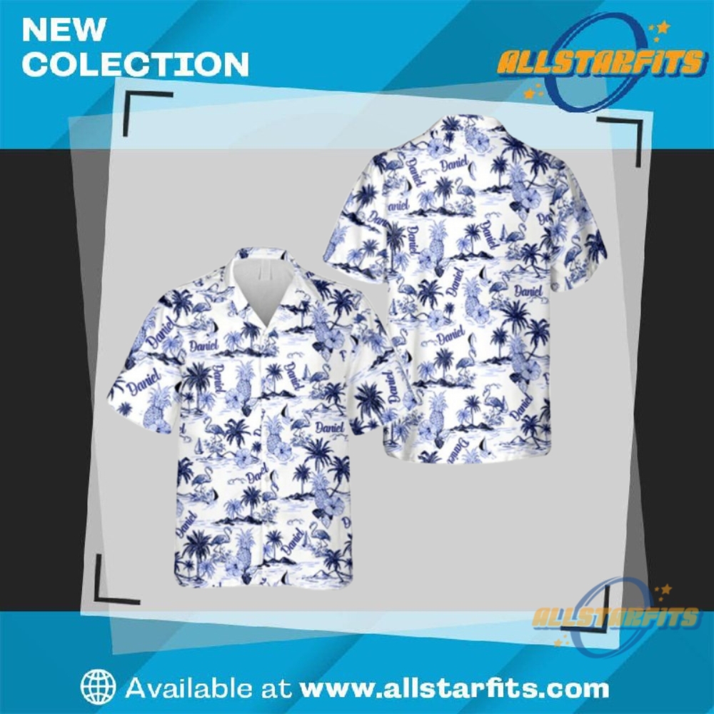 Flamingo Tropical Toile De Jouy Personalized Hawaiian Shirt