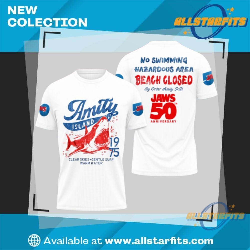 "Top 5 Must-Have 3D Shirts: Sports Teams, Champions, and More!" 13 Jaws 50Th Anniversary No Swimming Hazard 3D Shirt