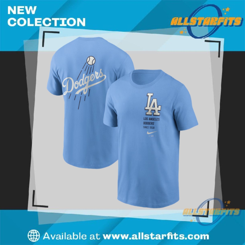 "Shop Trendy MLB Team T-Shirts: Giants, Cubs, Tigers, Red Sox, Mets" 14 Los Angeles Dodgers Nike Light Blue Record Shattered T Shirt