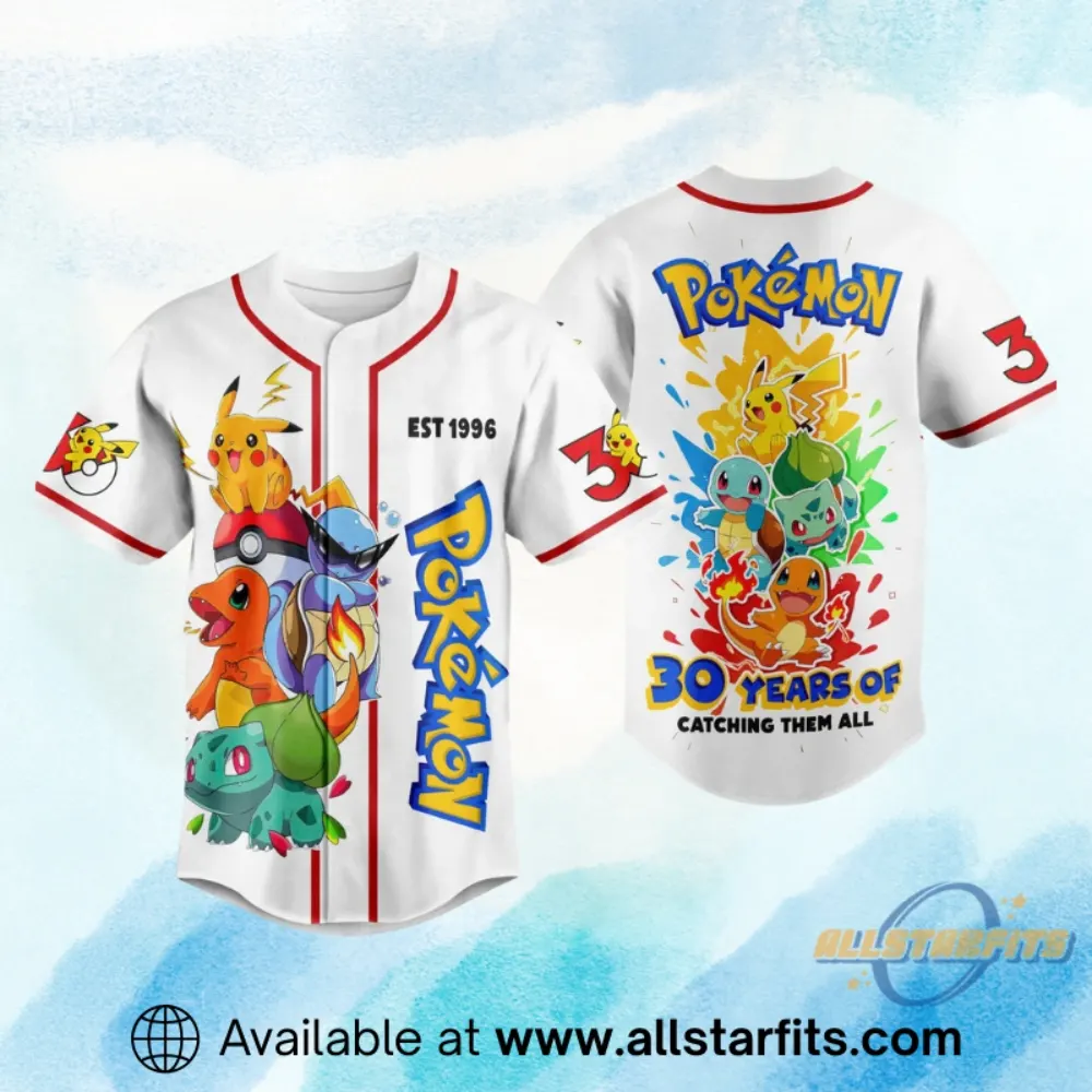 Official Pokemon 30Th Anniversary Baseball Jersey