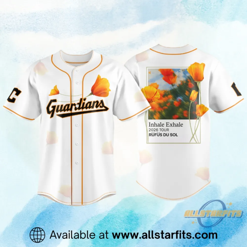 "Top 2026 Sports and Pop Culture Shirts: Must-Have Fan Gear" 10 Cleveland Guardians X Rufus Du Sol 2026 Tour Of South America Baseball Jersey