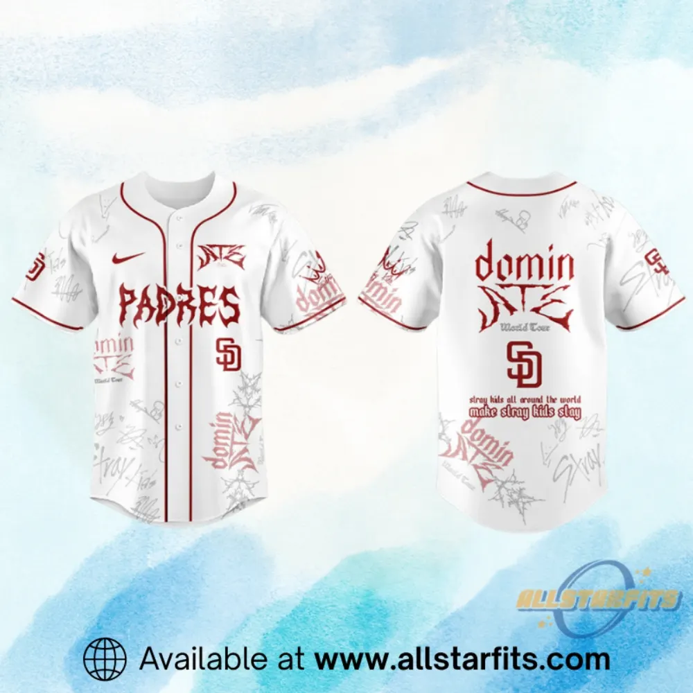 "2026 Sports Apparel: Champions Shirts and South Carolina Gamecocks Gear" 13 San Diego Padres X Stray Kids Dominate World Tour Jersey