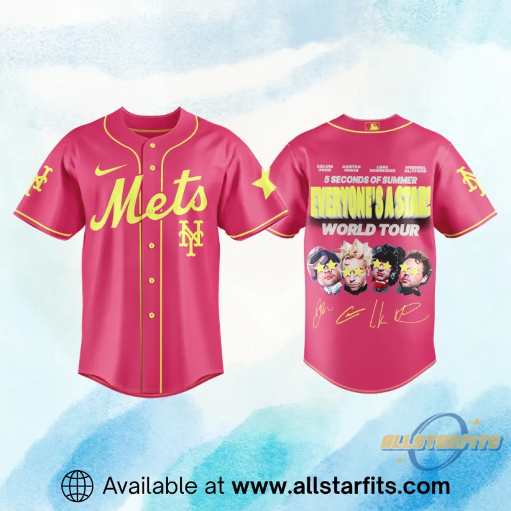 "2026 Sports Apparel: Champions Shirts and South Carolina Gamecocks Gear" 19 New York Mets X 5 Seconds Of Summer Everyones A Star World Tour 2026 Signature Jersey