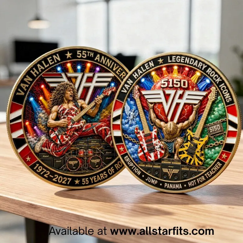 "Celebrate with Exclusive Space Marine, Knicks, and Soccer Apparel 2023" 7 Van Halen 55th Anniversary Legendary Rock Icons Coin