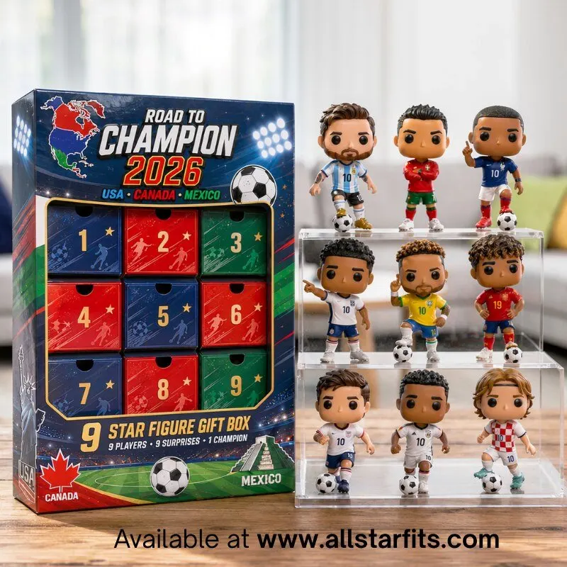 "Celebrate with Exclusive Space Marine, Knicks, and Soccer Apparel 2023" 9 2026 World Cup Champion POP! Figurine Blind Box Collection